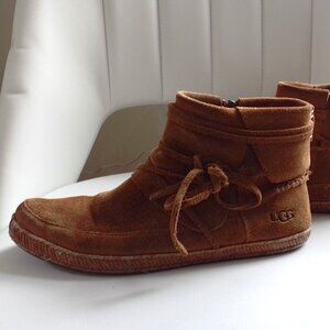 UGGS SUEDE BOOTIES WITH SIDE TIES AND INNER ZIPPER SIZE 6.5
